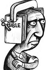 fundamentalist - man with bible clamped on his head